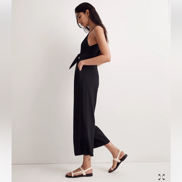 Madewell Tie-Waist Crop Wide-Leg Jumpsuit Blackberry 6 - Picture 2 of 16